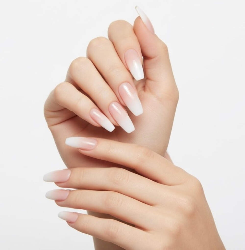 Natural Nude Ombre White French Press On Nails Extra Long Ballerina Fake Nails