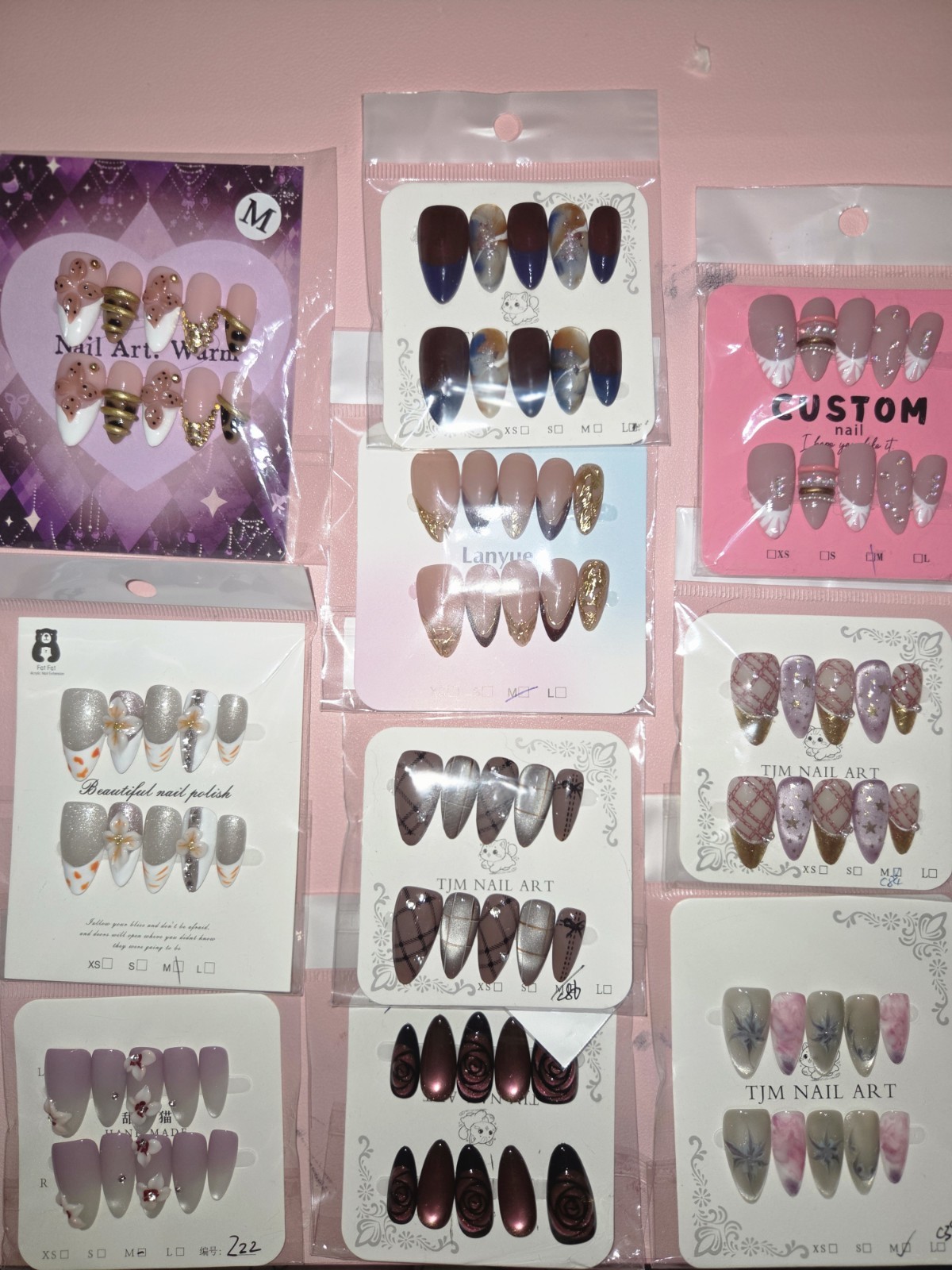 Press On Nails Handmade Medium Short Almonds Bundle Of 10 Each Owe Color Theme