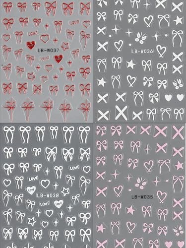 8Sheet Valentine’s Day Nail Stickers Pink Red Lover Bow Nail Art Stickers