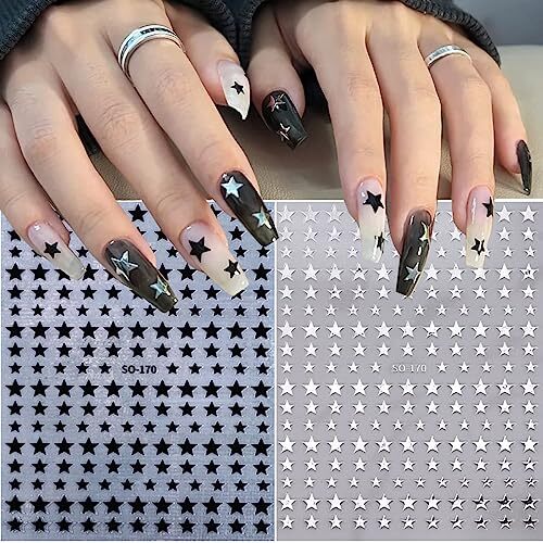6 Sheets Shiny Star Nail Art Stickers Self-Adhesive 3D Nail Art Supplies A7