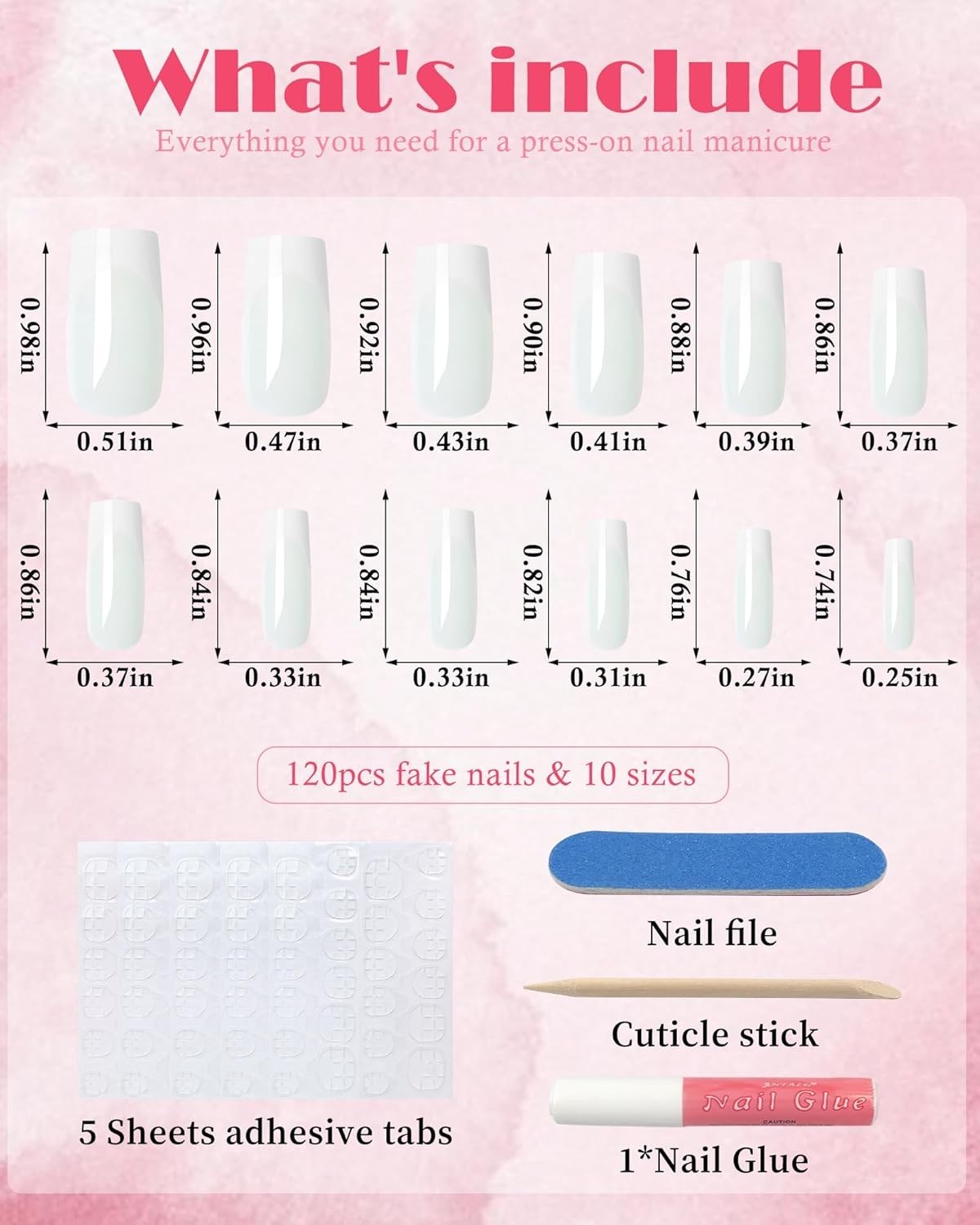 120Pcs French Tip Press on Nails Long Square Fake Nails White Glitter Frenchtip