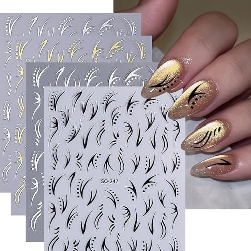 4 Sheets Leaf Nail Art Stickers, Abstract Leaves Nail Abstract Leaves Style 9