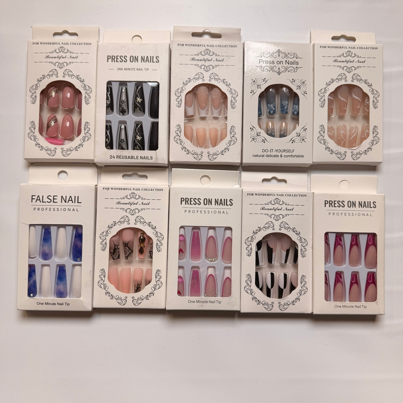 Lot of 10 Pack of 24 New False Press On Nails Assorted Designs and Colors №N36