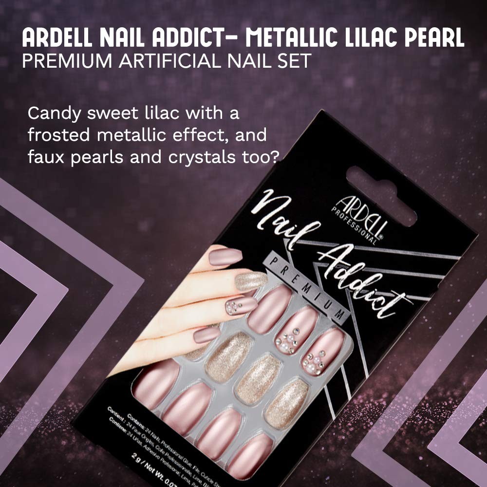Ardell Nail Addict Premium Artificial Nail Set, 62111.2 Metallic Lilac Pearl