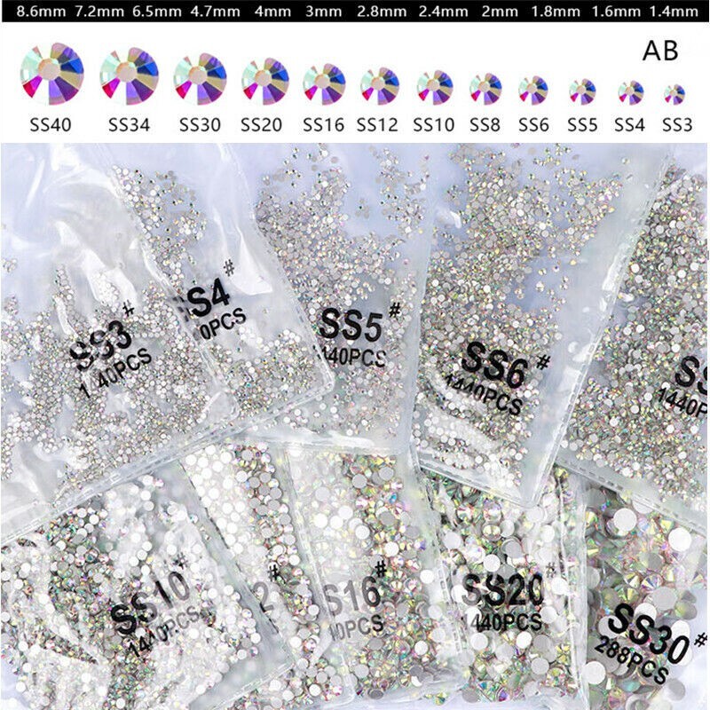 1440pcs Glitter Nail Art Rhinestones Flatback Crystals Gems 3D Nails Decoration