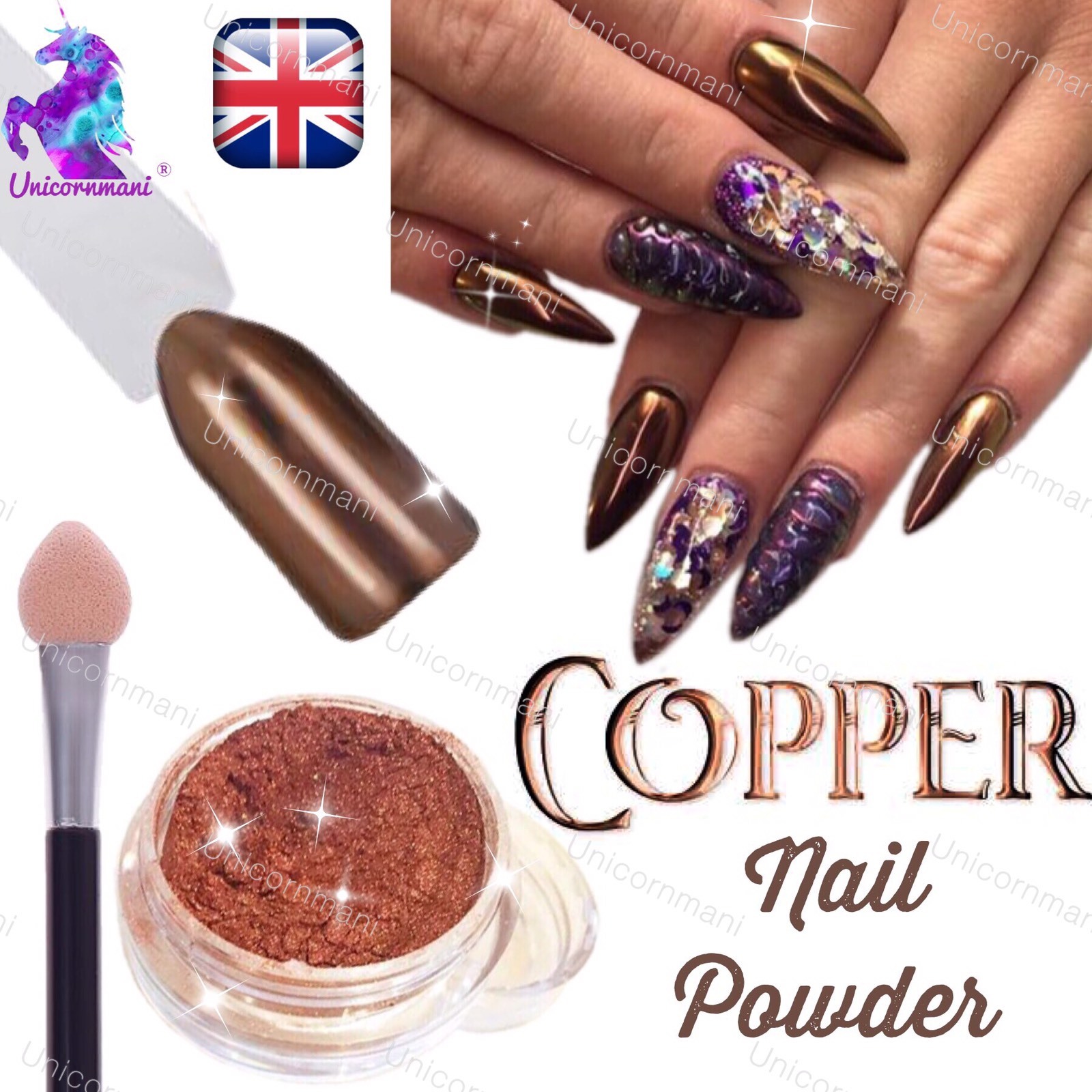 COPPER NAILS POWDER BRONZE Mirror Chrome Effect Pigment Nail Art UK SELLER (u)