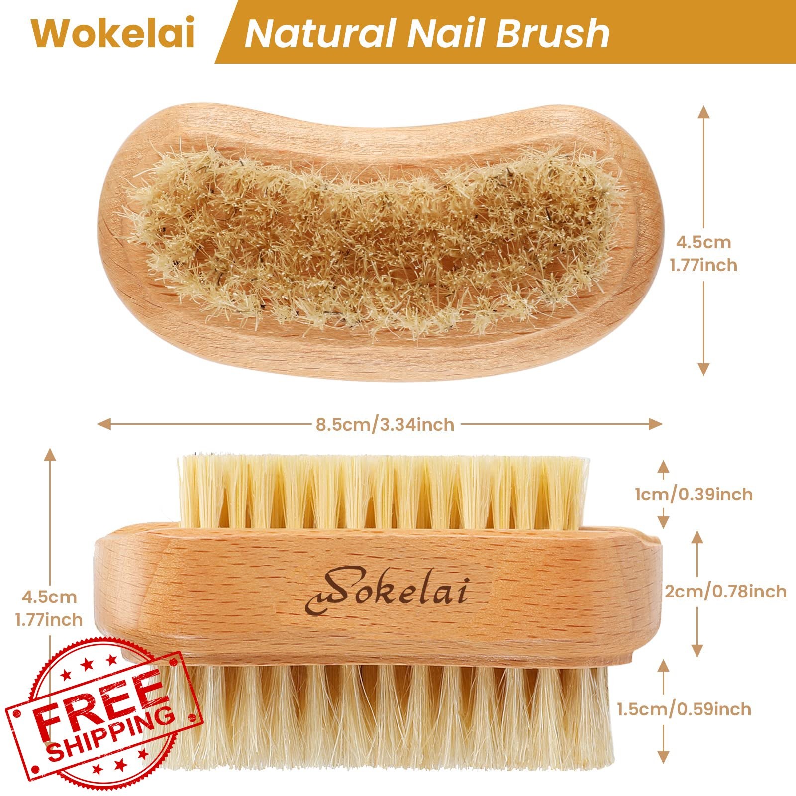 wokelai Nail Brush 2 Pcs Natural Wood Color