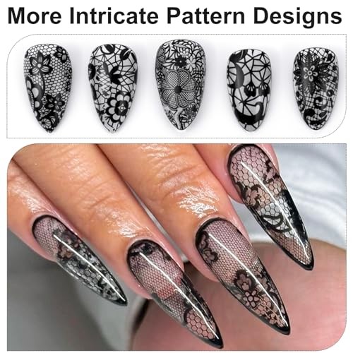 10 Sheets Nail Transfer Foil, Lace Nail Foil, Lace Nails Black (20×2.3cm)