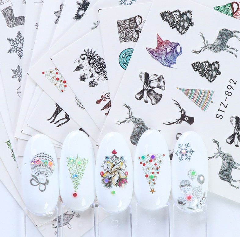 12Pcs Water Transfer Art Decal Sticker Nail Epoxy Resin Christmas Snowflake NS26