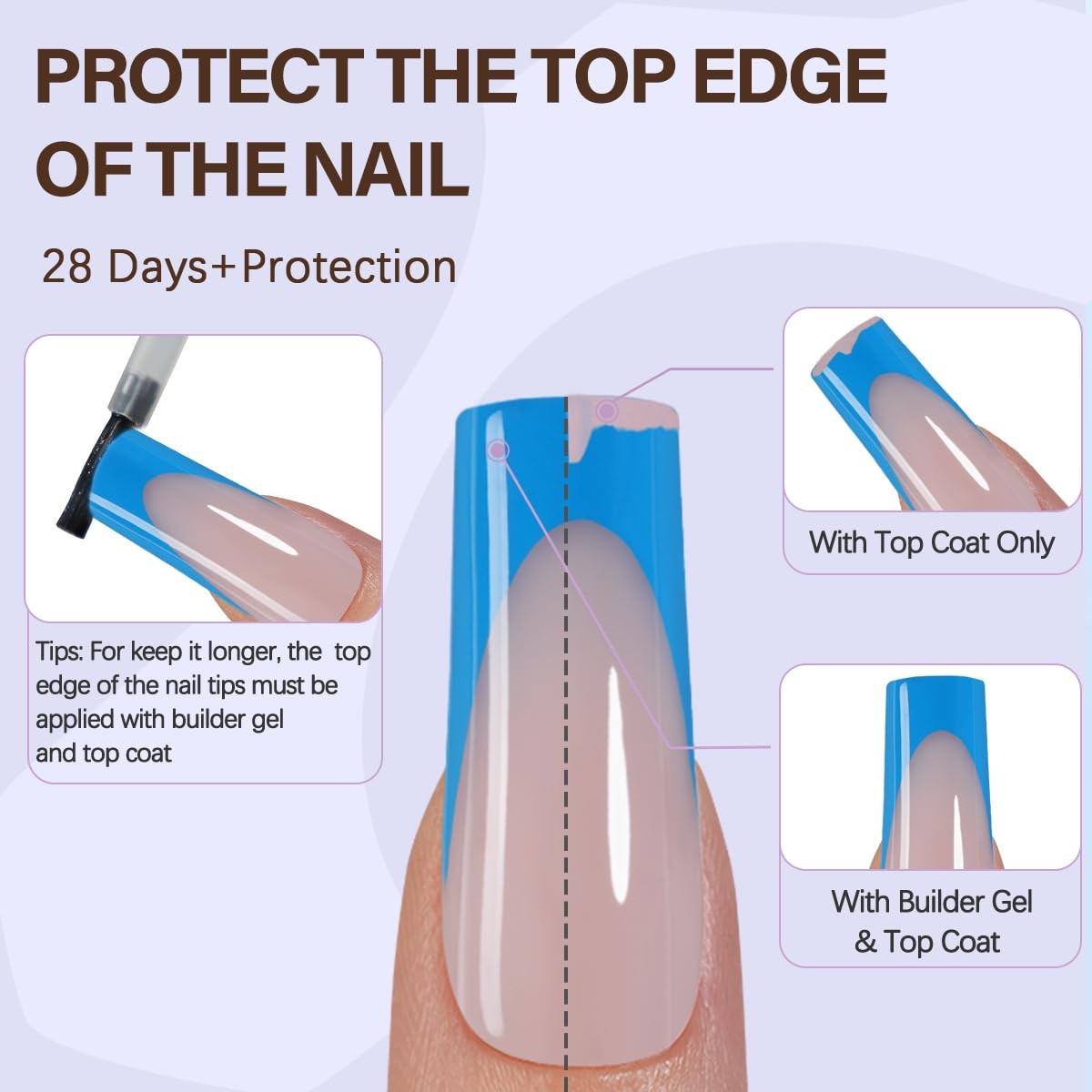 Misssix XBASICTIPS Blue French Tip Press On Nails, 150Pcs French Nail Tips Lo…