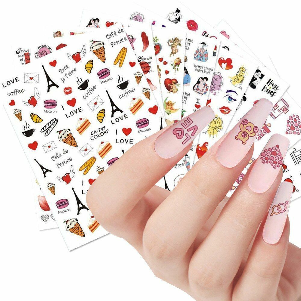 Rose Heart Lover Valentine’s Day 3D Nail Stickers Red Lips Abstract Face DIY NH4