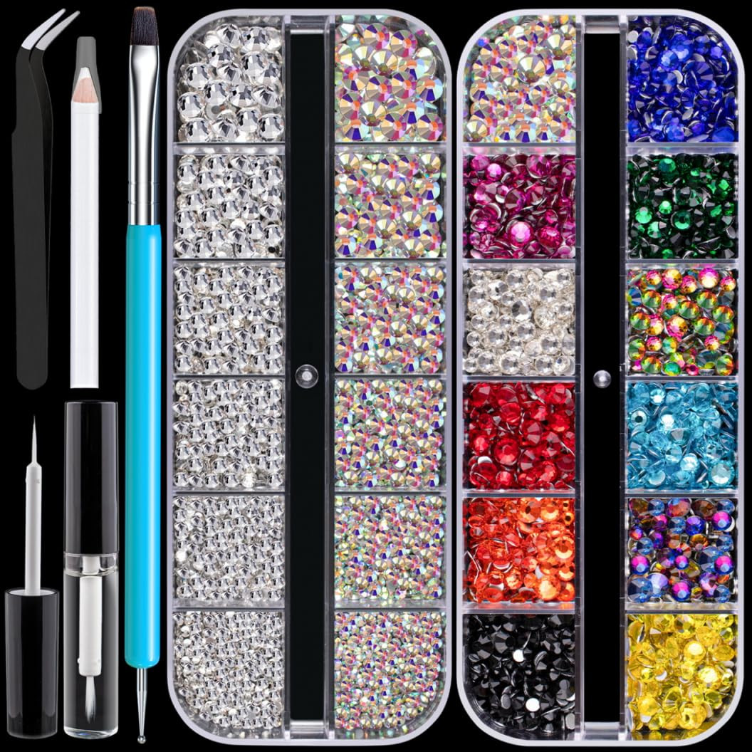 Colorful Face Gems for Makeup Set, Flatback Gorgeous Ab&Clear Gems, Mixed-Colore