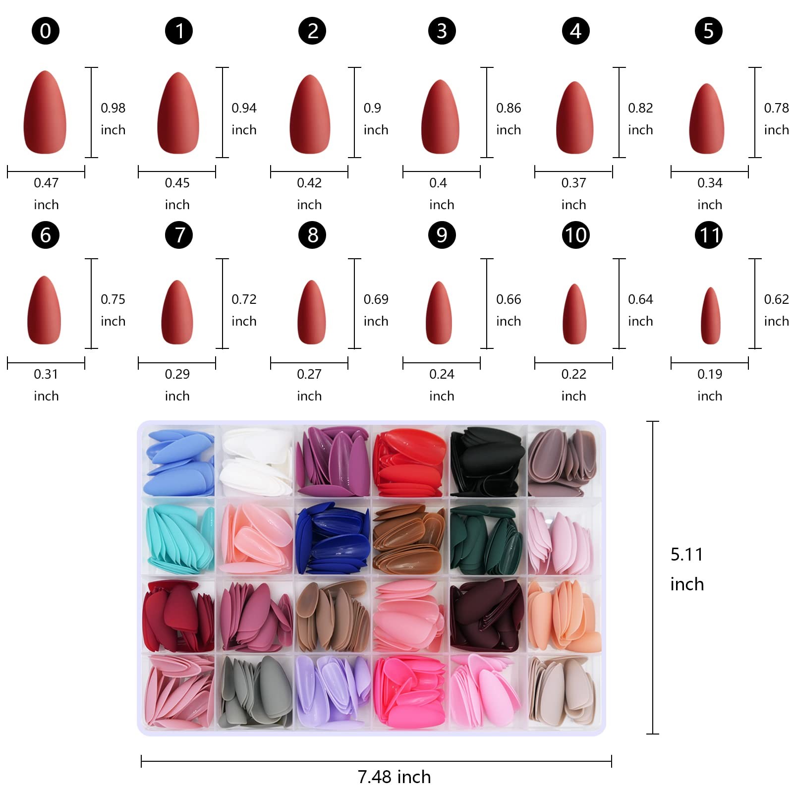 576pc Almond Press on Nails Medium Fake Nails Short Stiletto Acrylic Nails Pr…