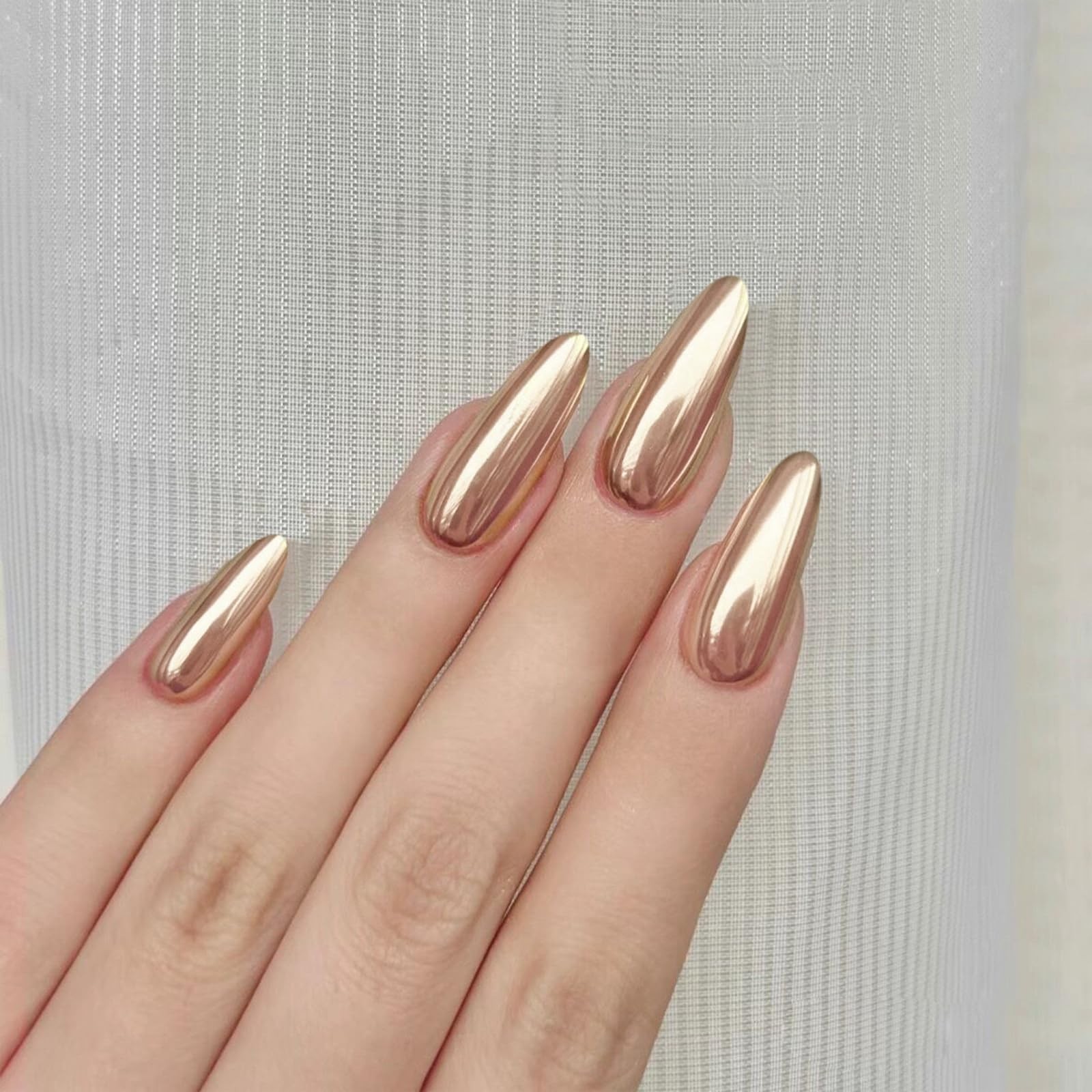 FJSMTOPl Gold Press on Nails Almond Fake Metallic Medium, Matte