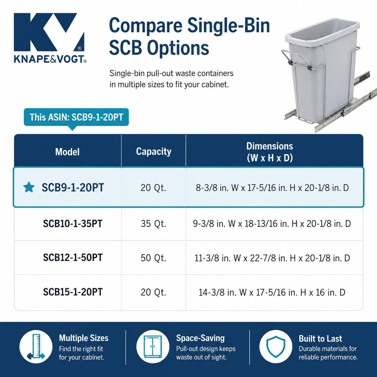 Soft-Close Pull-Out Trash Can for Cabinets, 20 Qt (5 Gallon) Bottom Mount Single