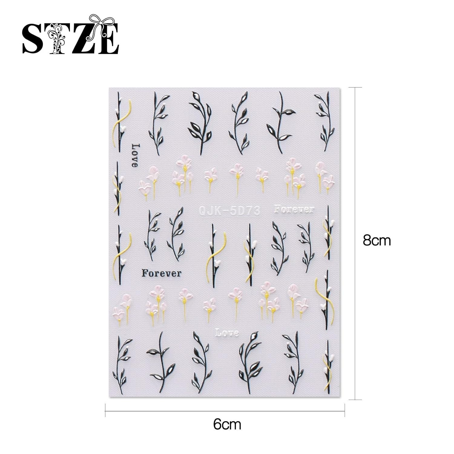 6 Sheets 3D Embossed Spring Flower Nail Art Stickers Decals Self-Adhesive