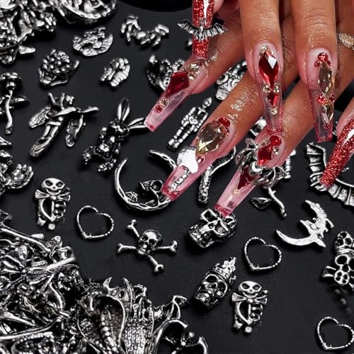 50 Pcs Halloween Nail Charms Retro Alloy Bat Snake Skeleton Nail Halloween-2