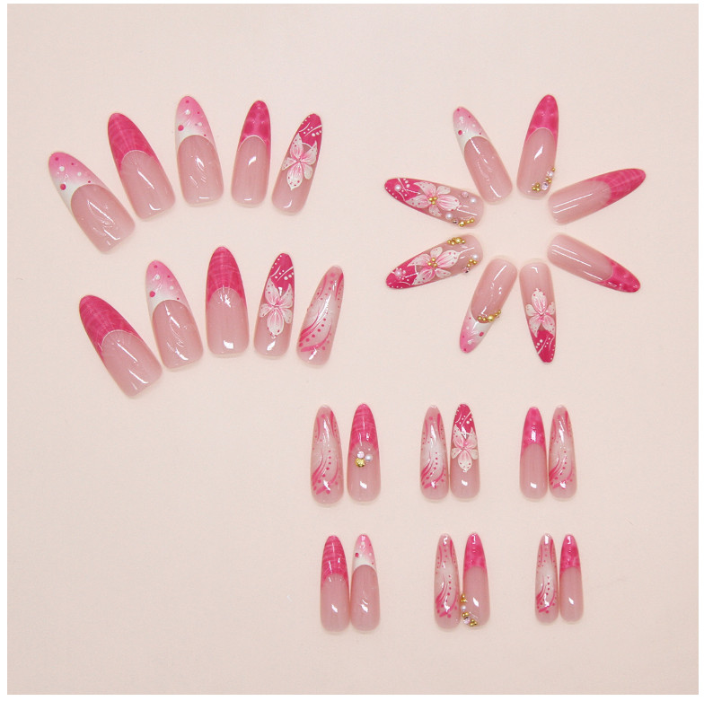3D Flower Press on Nails Long Coffin Fake Nails Set Multi-Size XS/S/M 30Pcs