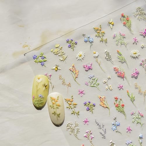 1Pcs Embossed Flower Nail Stickers Small Daisy Nail Decals 5D Embossed W9