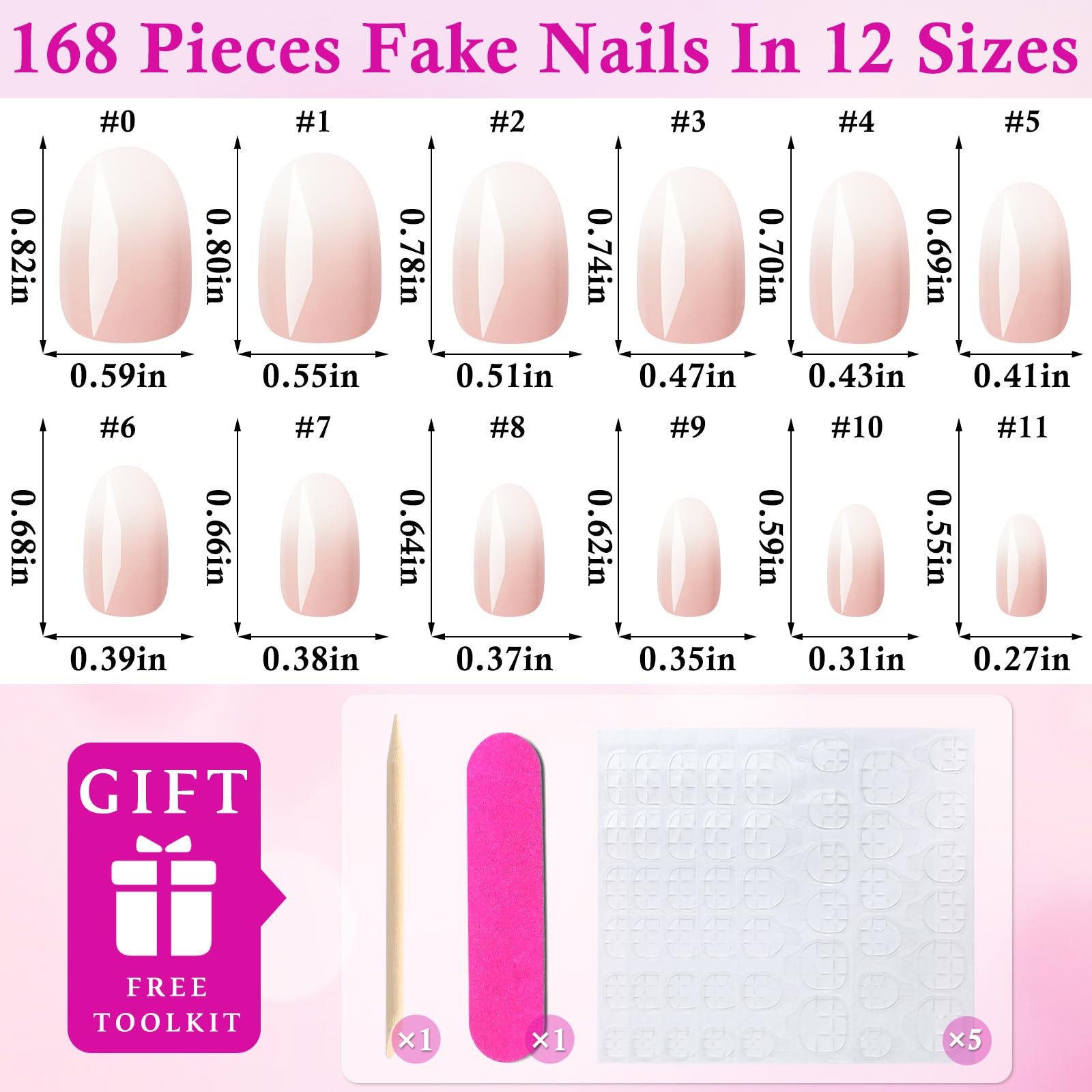 168pc Ombre Press on Nails Short Oval Fake Nails with Tabs, Round Almond Nail…