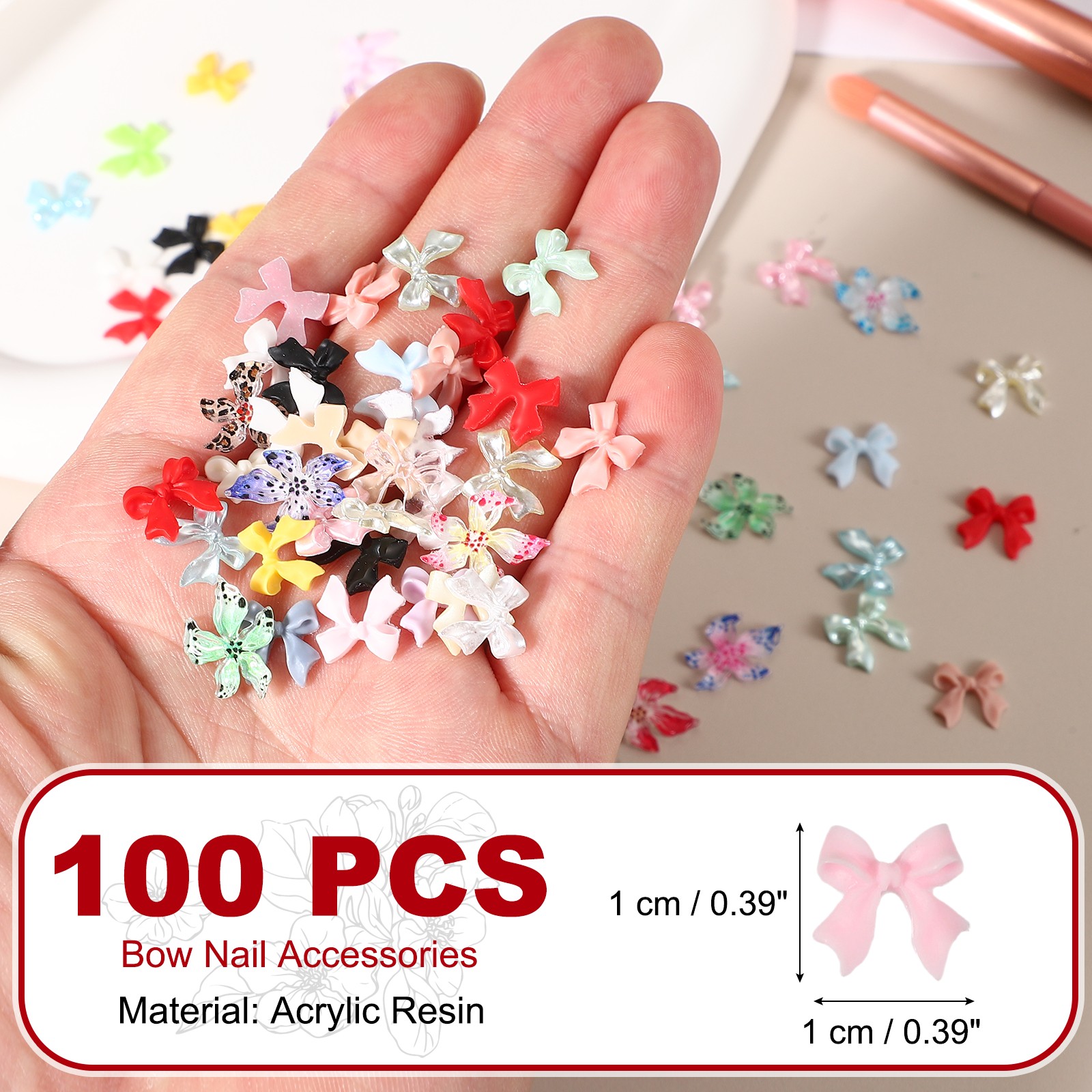 Nail Bows, 3D Flowers for Nails for DIY Manicure 100 Pcs Light Pink