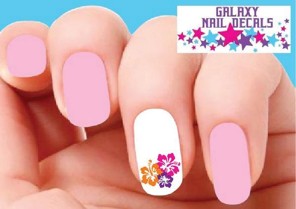 Waterslide Flower Nail Decals – Set of 20 Colorful Hawaiian Hibiscus Flowers