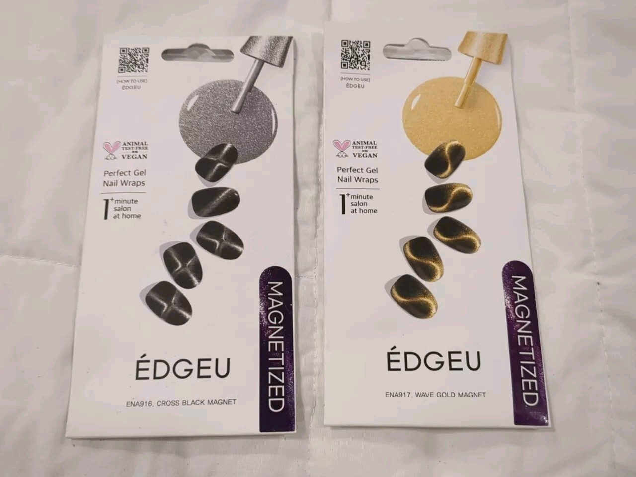 Edgeu Perfect Gel Nail Wraps, Wave Gold & Silver Magnet, 19 Piece Sets- New