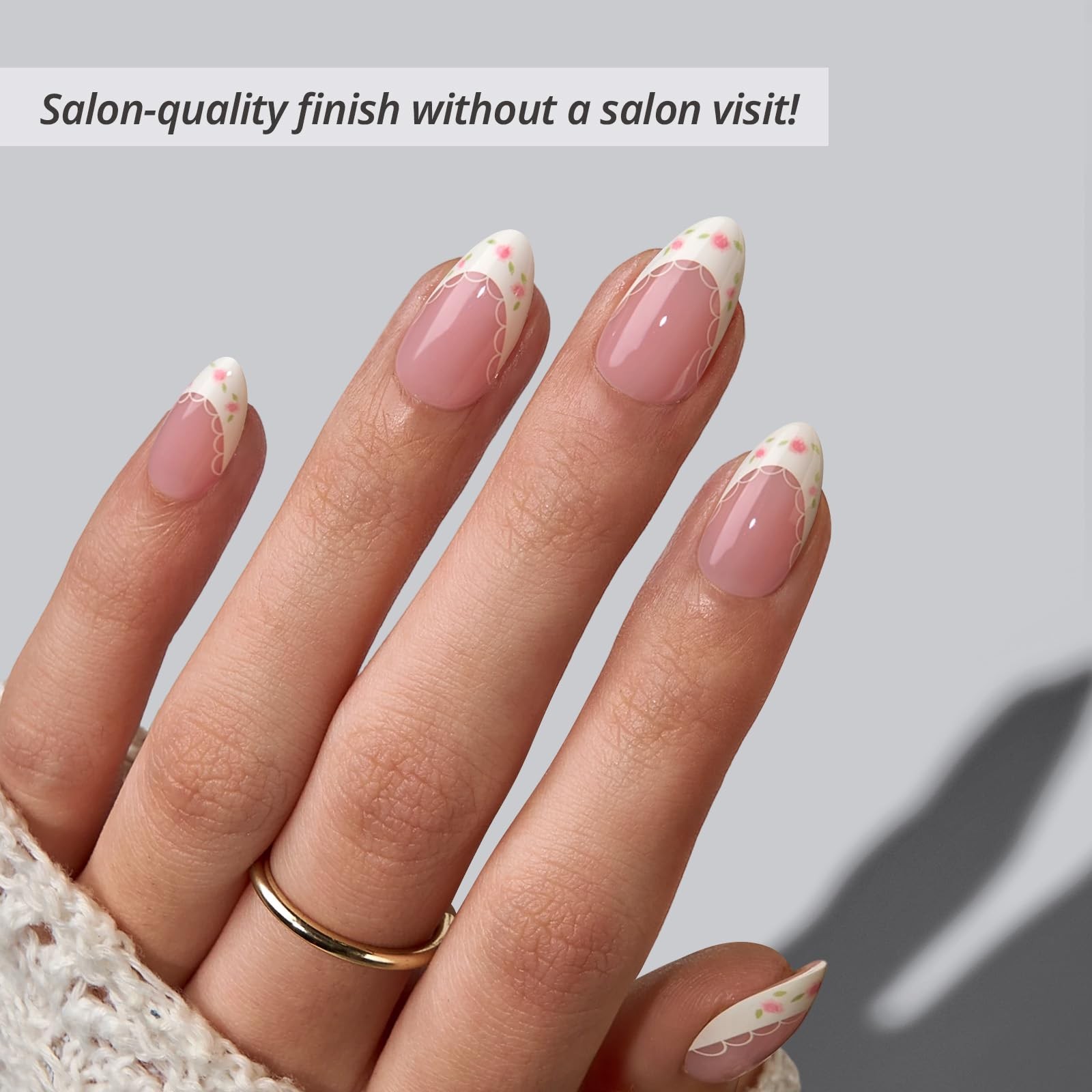 French Tip Press On Nails – Sunprint Dress, Lamp-Curable 4-Week Wear Pink Sho…