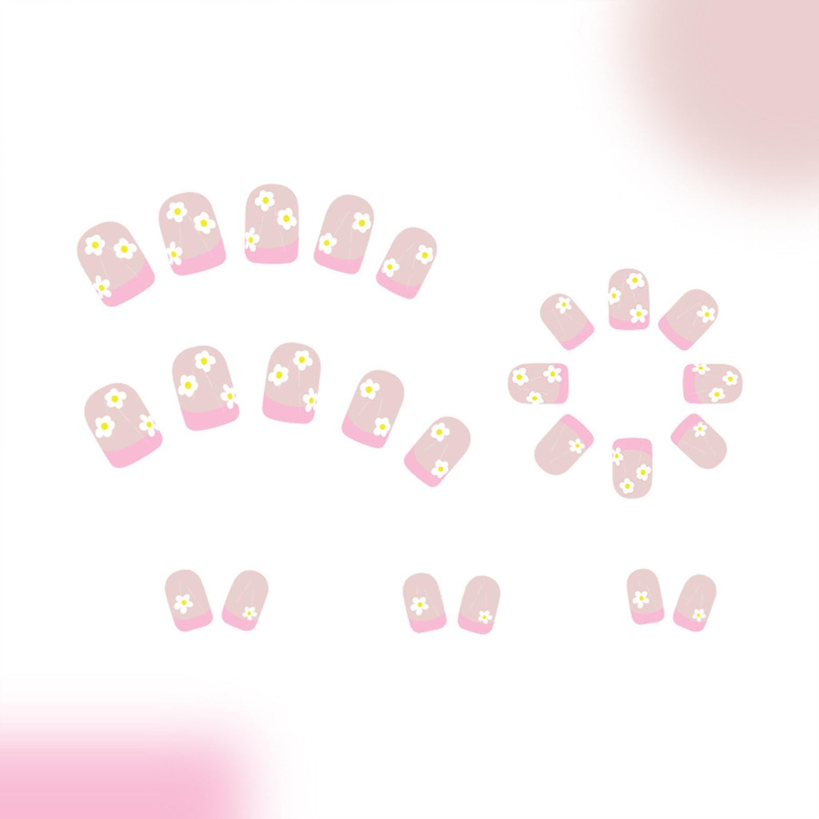 Pink French tip Press on Nails Short Square Fake 24 Fl Oz (Pack of 1),