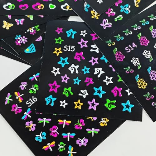 30 Sheets Fluorescent Daisy Nail Art Sticker 3D Colorful Fruit Self- Red Heart