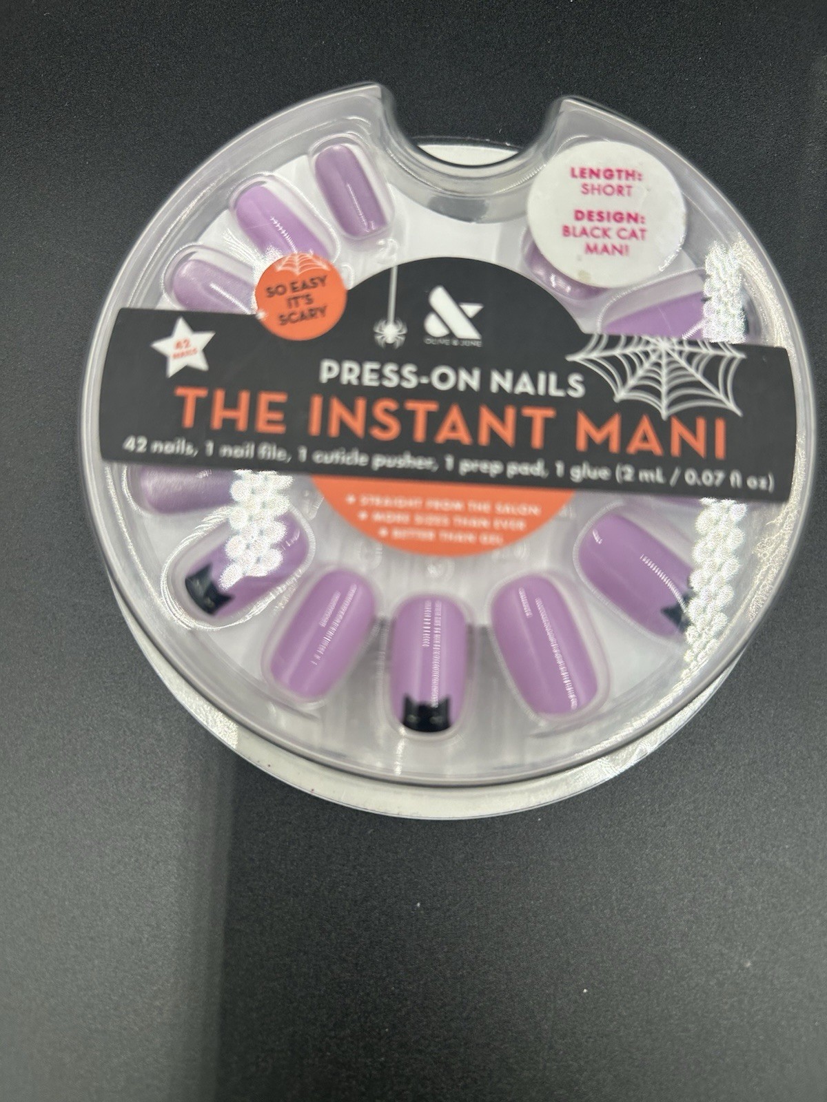 Olive & June Press On Nails The Super Stick Mani Short Purple Black Cat