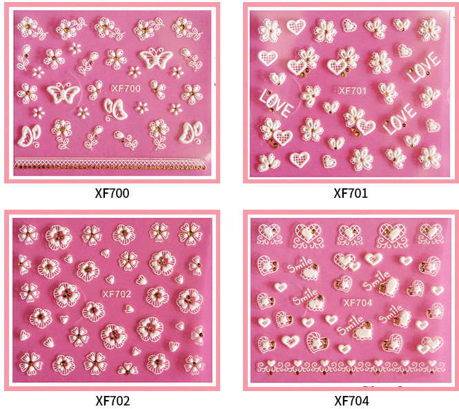 Heart Rose Daisy Flower Rhinestone Lace Stripe 3D Nail Art Stickers Decals NS42