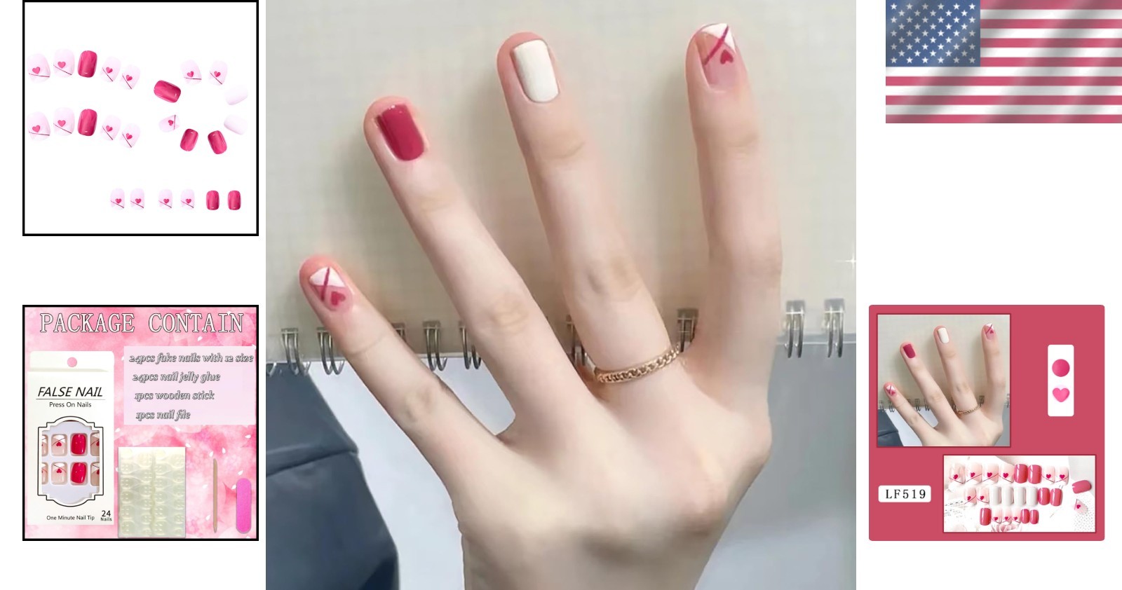 Glossy Full Cover 24 Pcs Short Press On Nails – Stylish Valentine’s Day Gift Set