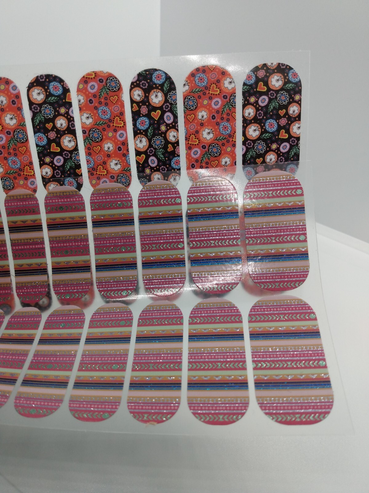Jamberry Nail Wraps Full Sheets – Fiesta Pink Orange Blue Purple Summer Lot of 5