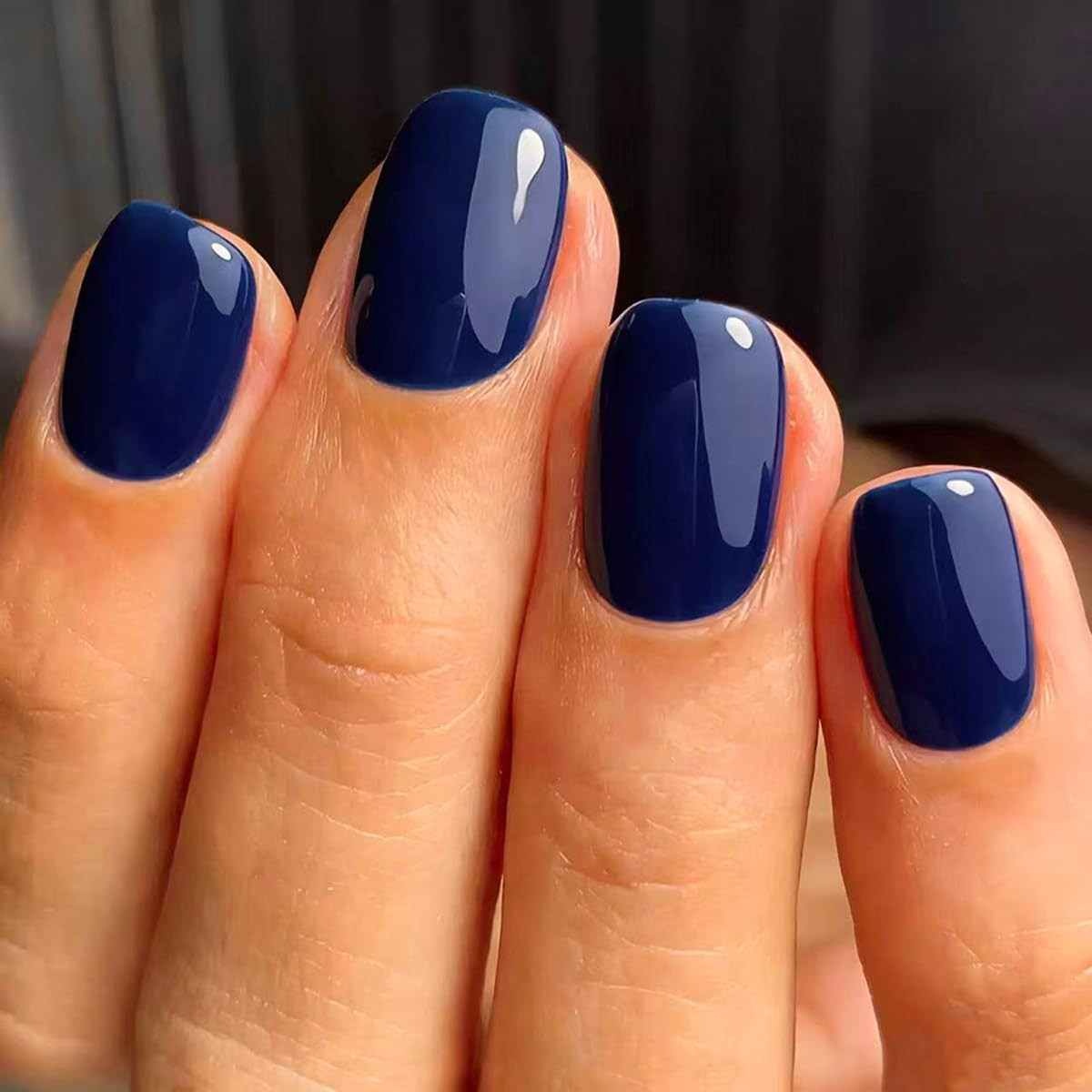 Blue Press on Nails Short, Square Fake Nails with Solid Color Design, Soft Gel N