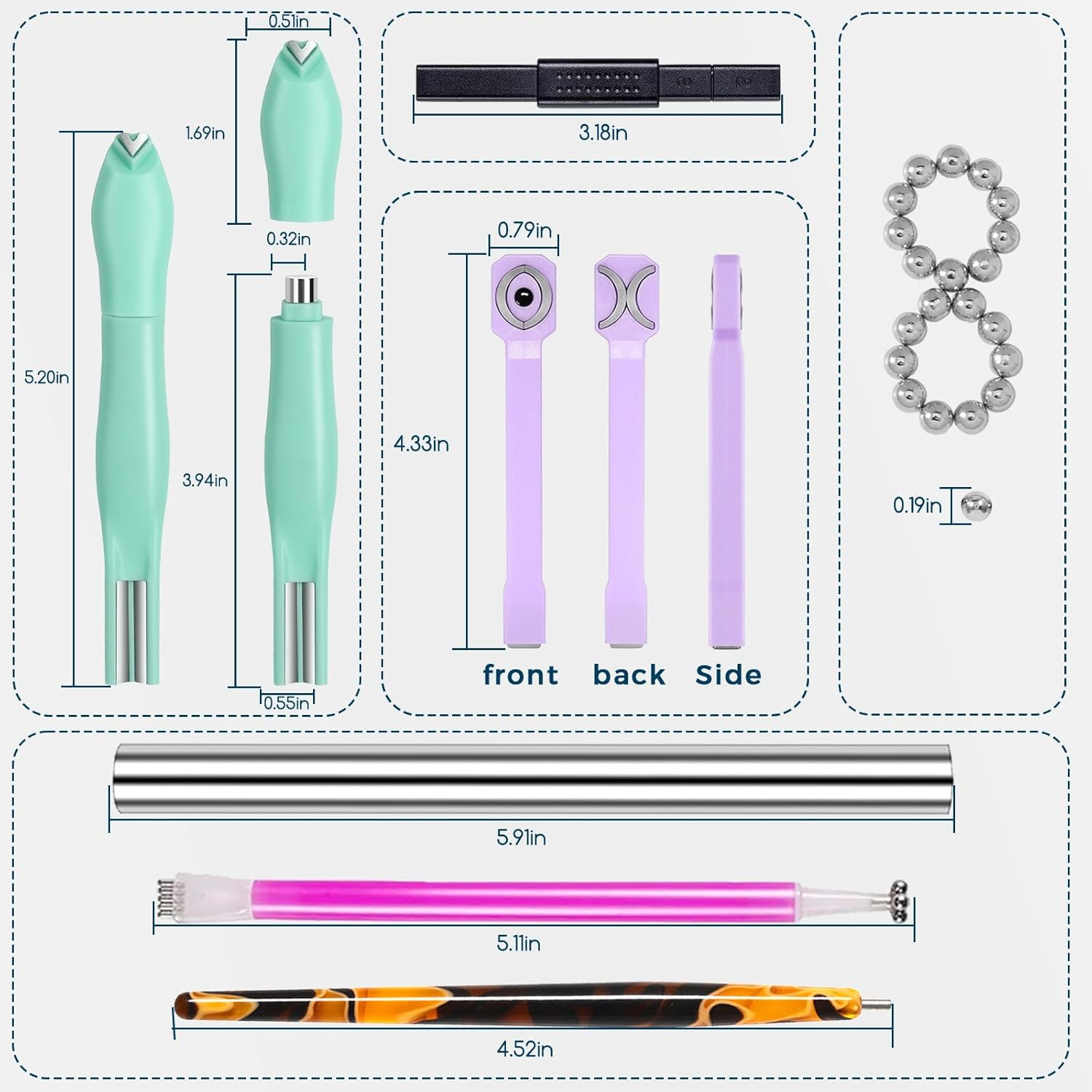 26 Pieces Cat Eye Magnet for Nails 3-In-1 Nail Heart Magnets Cylindrical Strong