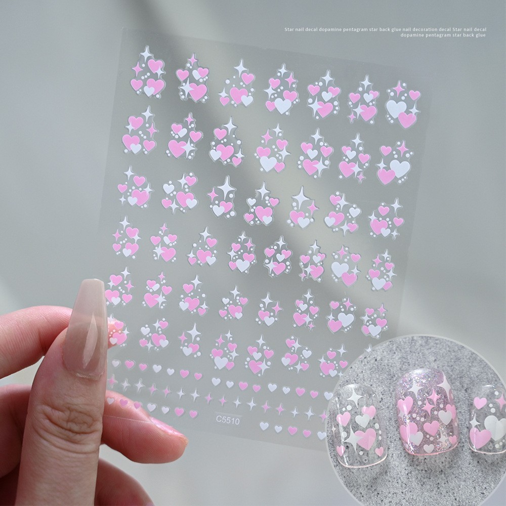 4Pcs Set Nails Stickers Blue Pink Star Heart Decals 3D Self-Adhesive Peel NH30