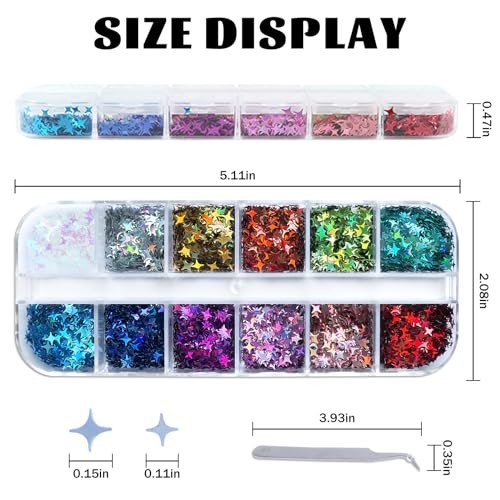 4 Boxes Holographic Nail Glitter Mixed Butterfly Heart Star Sequins Style L