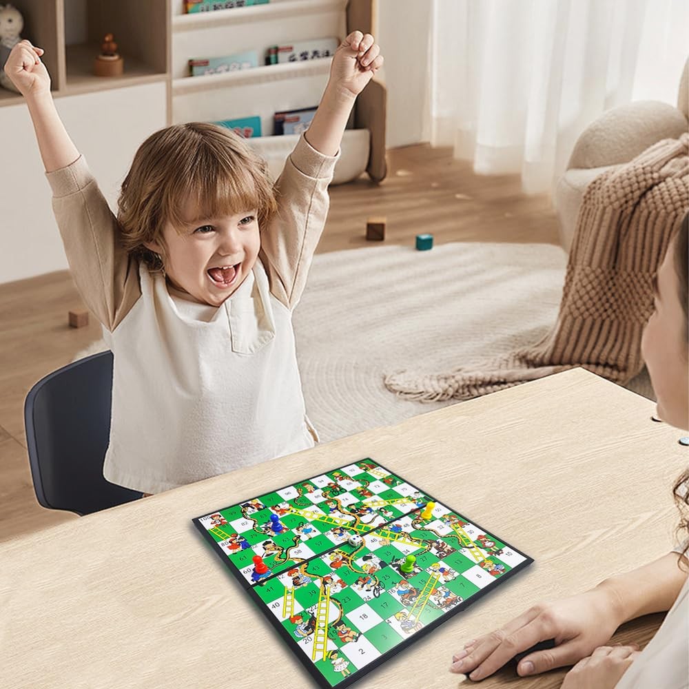 KIDAMI Magnetic Snakes and Ladders Board Game Set, Folding Portable Medium