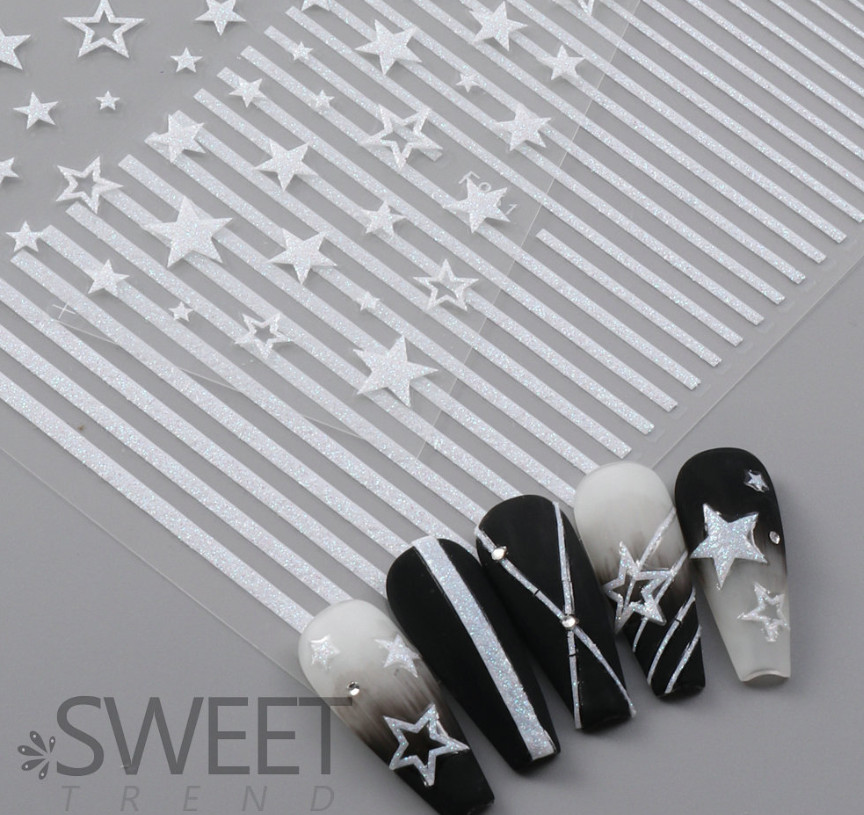 White Glitter 3D Nail Stickers Heart Star Butterfly French Transfer Decals NS52