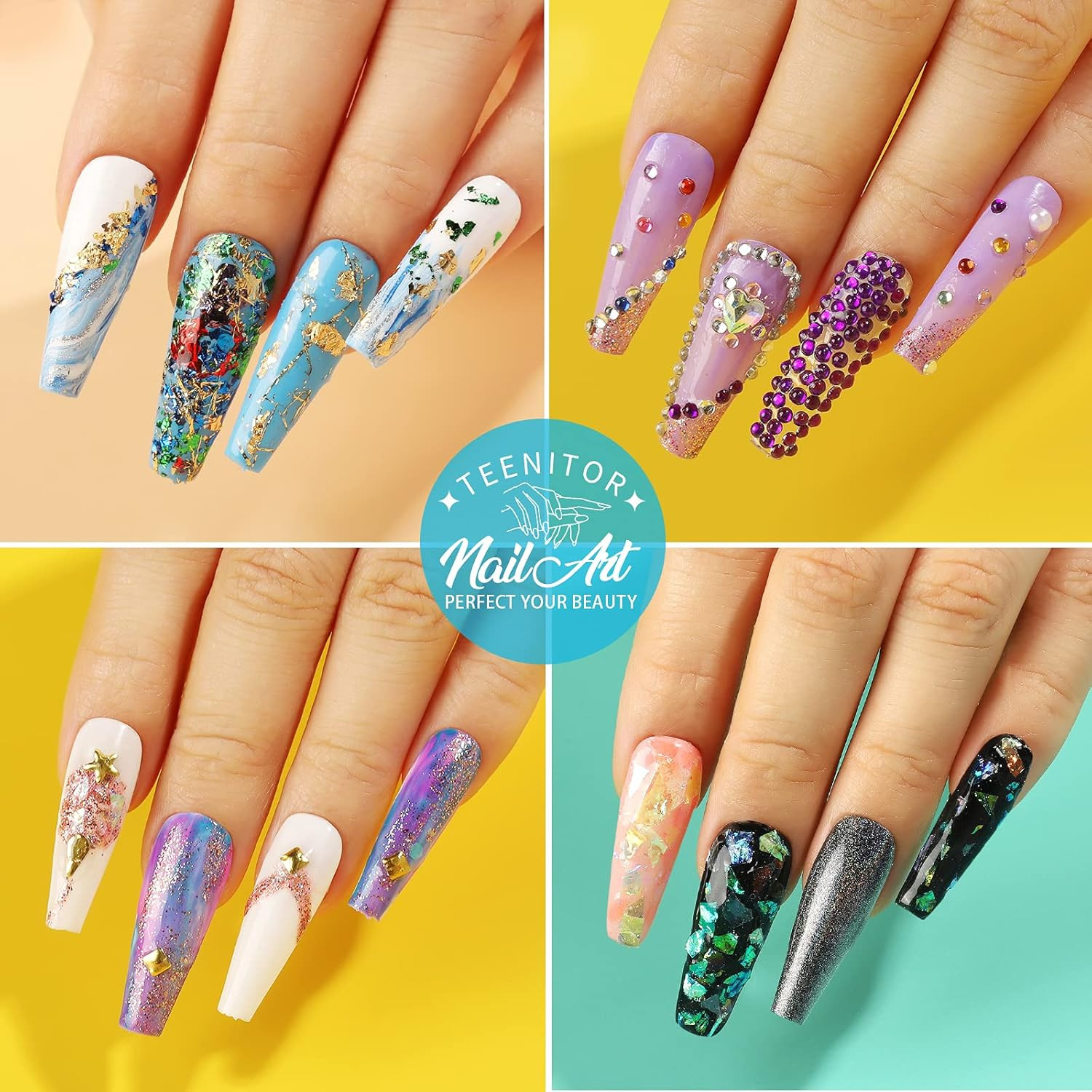 Nail Art Rhinestone & Flake Kit – 41 Boxes of Nail Gems & Accessories