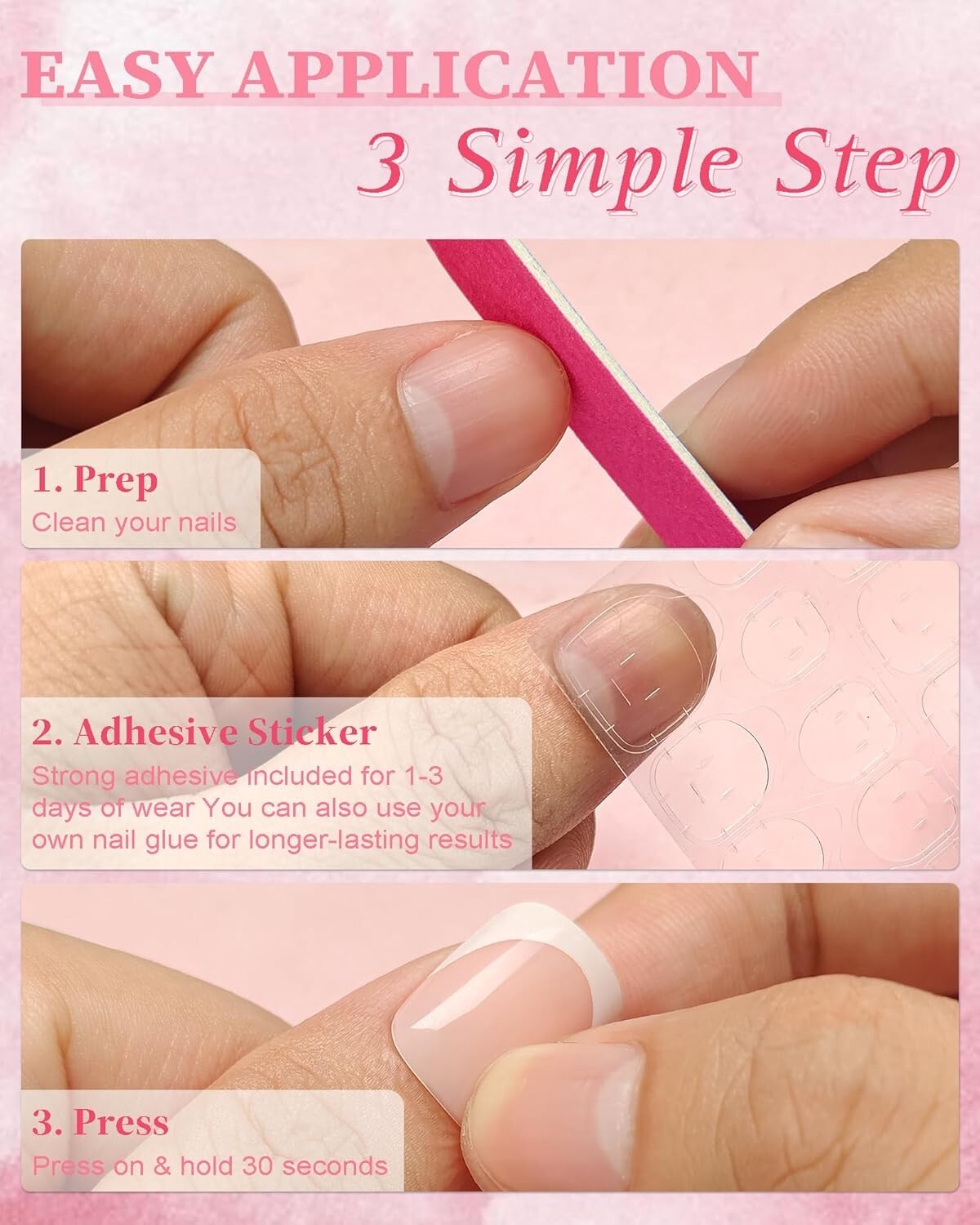 “French Tip Press on Nails Short Square Nail Tips,120pcs White Deep French Nai..