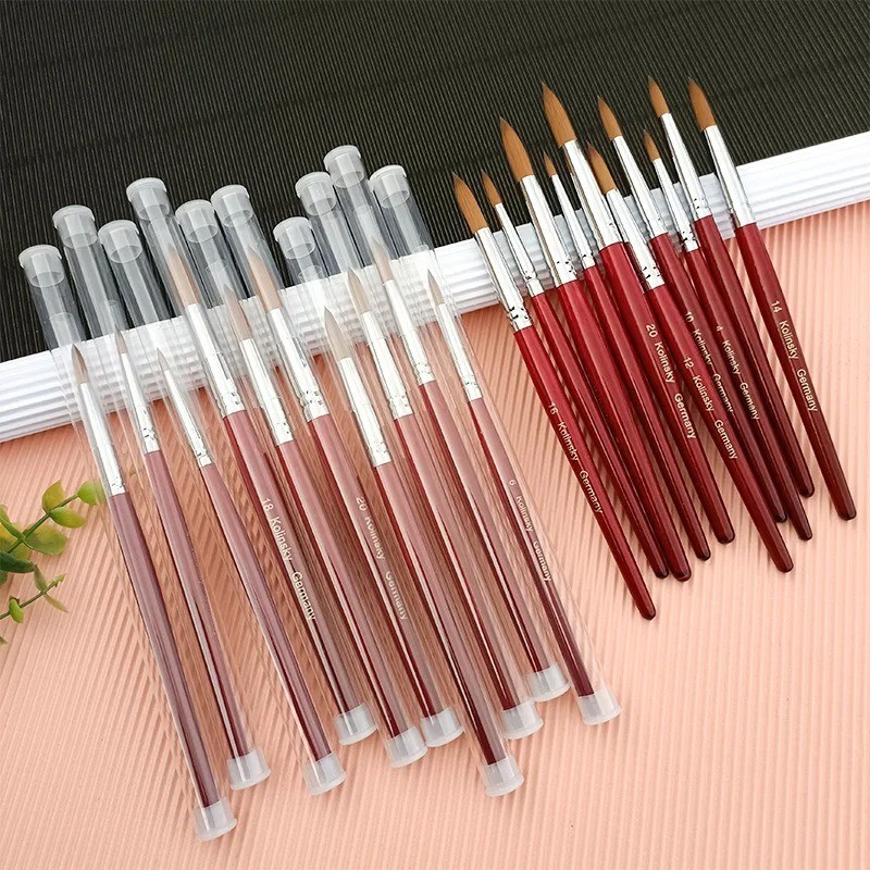 Kolinsky Acrylic Nail Brush Mink Hair Wooden Handle Nail Art Gel Builder 4-14