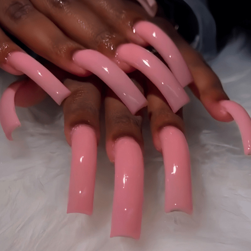60Pcs Extra Long Almond Nails, Solid Nude Pink Glossy Nail Set