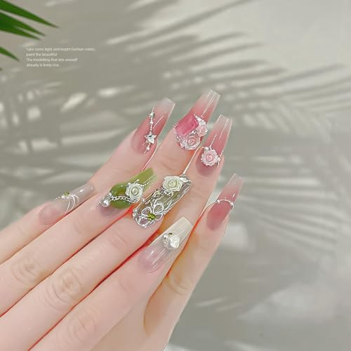 Flower Nail Charms, 100PCS 3D Flower Nail Art Gradient Red Pink Purple Green
