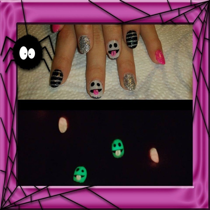 Nail Art Glitter Neon Set Glow in the Dark Powder Pigment, Hearts & Butterflies