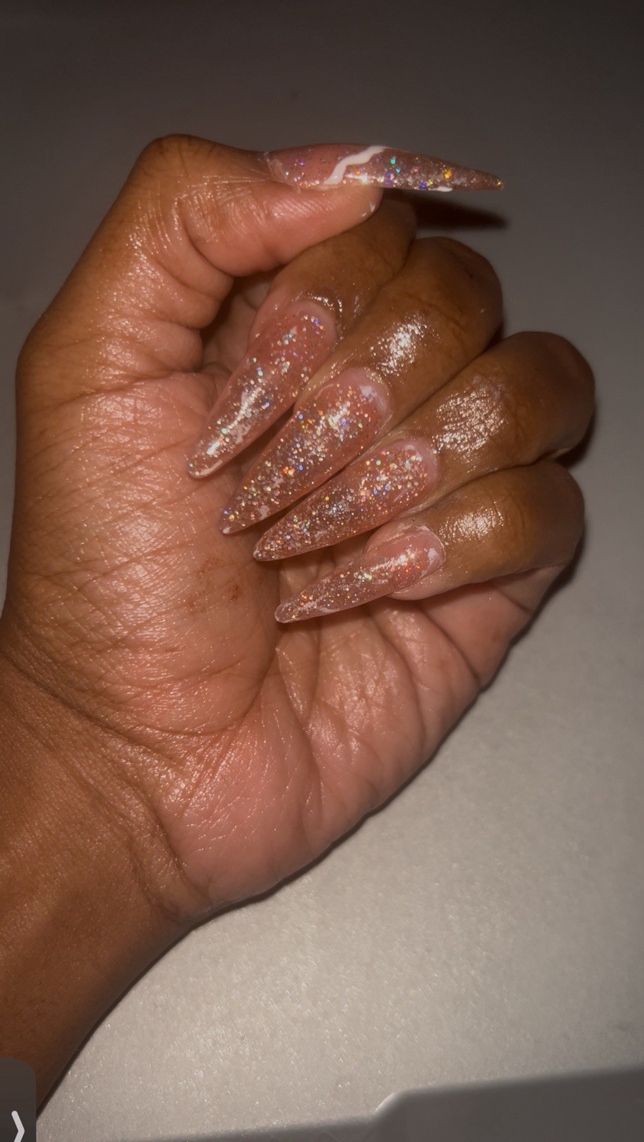 Long Pink Glitter Almond Stiletto Press-On Nails Full Cover Pre-Designed Sparkle