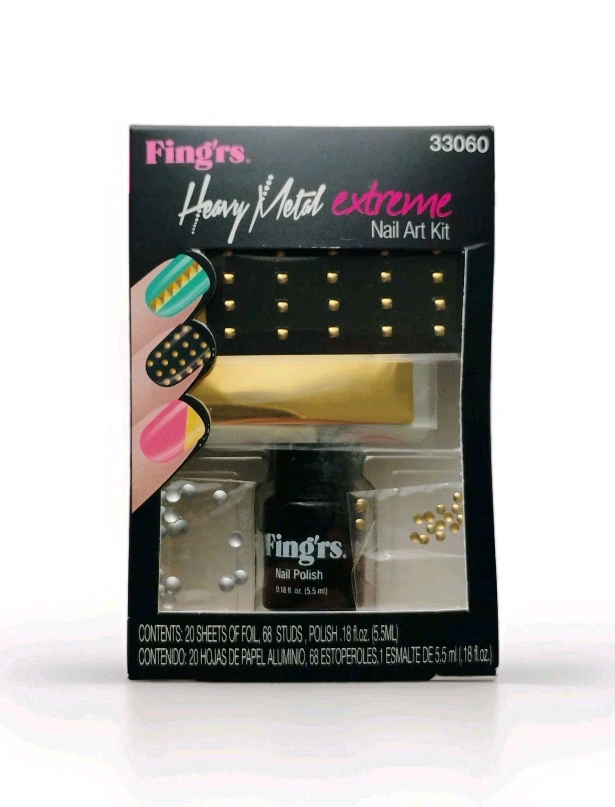 Fingrs Edge Heavy Metal Extreme Nail Art Kit 33060 Foil Metallic Studs Polish