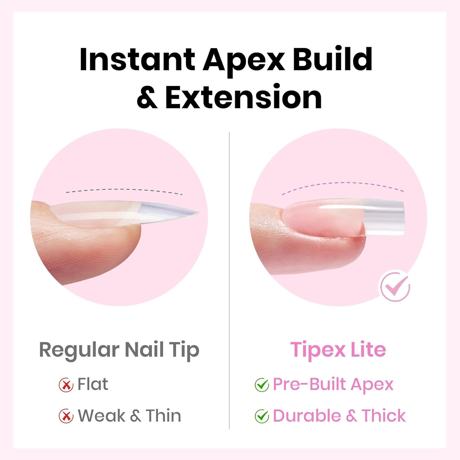 Beetles Tipex Lite Instant Apex Nail Tips, Short Square, 16 Sizes | 00�14, Built