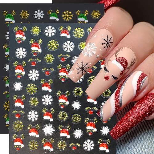 8 Sheets New Year Nail Stickers 3D Self-Adhesive Gingerbread Man snowmen
